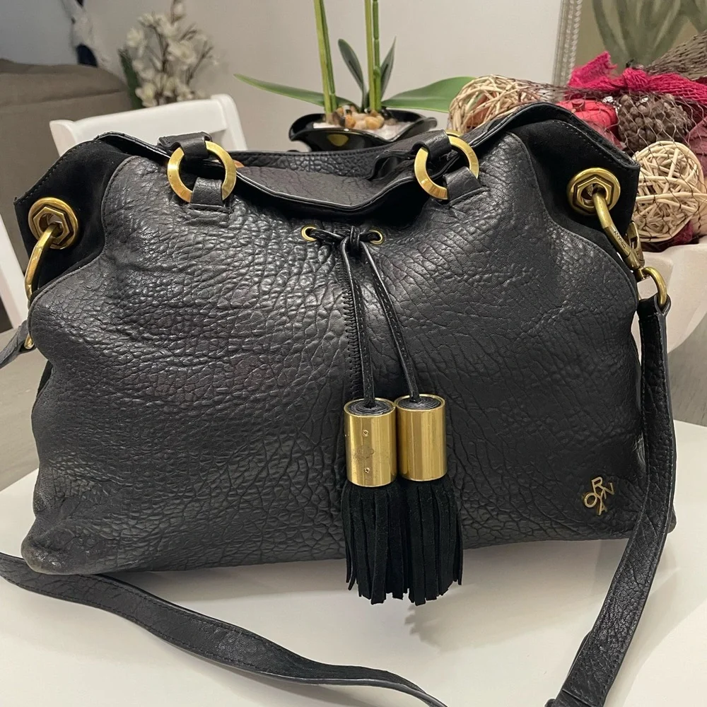 orYANY Black Leather Shoulder Bag with Gold Accents - Picture 11 of 11